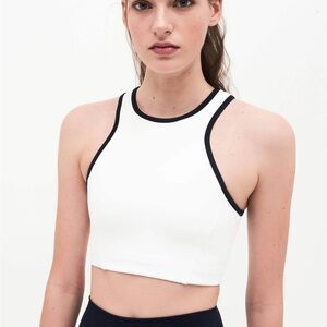Splits59 White Blake Crop Top with Black Trim